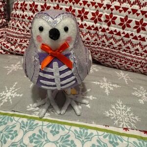 Halloween Owl Figurine Skeleton Purple Orange Bow Glitter Spooky Decor 2025